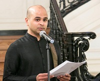 Mr. Vijay Palaparty, President and Co-Artistic Director, 'Spilling Ink', emceeing the cultural event "'Dancing Desire' - Shades of Love in Classical Dance" presented by Embassy of India, Washington DC on May 6, 2016.