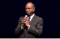 Sridharan Madhusudhanan, Minister(Press, Information & Culture), Embassy of India, Washington DC, addressing the guests at 'Dancing Across Generations: Performance and Panel Discussion' cultural event presented by Embassy of India, Washington DC, in collaboration with Dakshina Dance Company, at Atlas Performing Arts Centre on October 29, 2015.