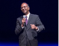 Sridharan Madhusudhanan, Minister(Press, Information & Culture), Embassy of India, Washington DC, addressing the guests at 'Dancing Across Generations: Performance and Panel Discussion' cultural event presented by Embassy of India, Washington DC, in collaboration with Dakshina Dance Company, at Atlas Performing Arts Centre on October 29, 2015.