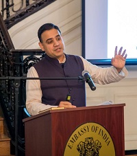 Mr. Vikram Raghavan, constitutional expert, delivering his lecture on the topic "The "Making of India's Constitution: American Influences and Contributions" during Constitution Day Celebrations at the Embassy of India on December 9, 2016.