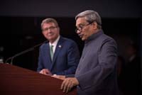 Defence Minister Shri Manohar Parrikar and US Secretary of Defense Dr Ashton Carter during the Press interaction at Pentagon on August 29, 2016.