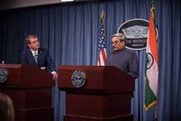 Defence Minister Shri Manohar Parrikar and US Secretary of Defense Dr Ashton Carter during the Press interaction at Pentagon on August 29, 2016.