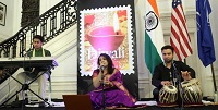 Musical program by Ms. Swati Kanitkar accompanied by Mr. Nabeel Riaz on Tabla and Master Tej Kanitkar on Keyboard at the Diwali Celebration and Diwali Forever Stamp Dedication event hosted by the Embassy of India, Washington, DC, on November 18.