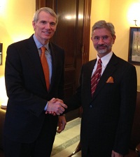 Ambassador Dr. S. Jaishankar meeting with Senator Rob Portman of Ohio on January 8, 2014.