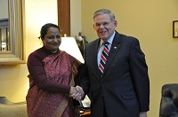 Foreign Secretary Sujatha Singh meeting with Senator Robert Menendez, Chairman, Senate Foreign Relations Committee on December 11, 2013. (Photo: Office of the Senator)
