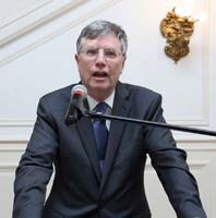 H.E. Mr Patrick F Kennedy, Under Secretary for Management, Department of State addressing the gathering at the farewell reception of former Ambassador Arun K. Singh hosted by the Embassy on September 21.