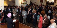 Charge d' Affaires Amb Taranjit Singh Sandhu addressing the gathering at the farewell reception of former Ambassador Arun K. Singh hosted by the Embassy on September 21.
