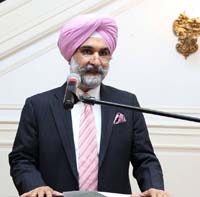 Charge d' Affaires Amb Taranjit Singh Sandhu addressing the gathering at the farewell reception of former Ambassador Arun K. Singh hosted by the Embassy on September 21.