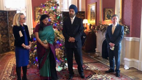 Ambassador Navtej Sarna addressing the gathering at his farewell, organized by U.S. Department of State at Blair House on December 13, 2018.