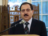 Second Secretary S. K. Dhami welcoming the guests at the 'Eid-ul-Fitr' celebrations hosted at the Embassy Residence on July 31, 2016.