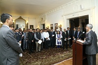 Ambassador Dr. S. Jaishankar administering the "Swacch Bharat Pledge" to the members of the Mission.