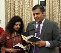 Invocation (Hanukkah prayers) in Indian Jewish tunes by Nissim Reuben, Assistant Director, Asia Pacific Institute, American Jewish Committee (AJC) and Lavina Reuben, at the Hanukkah Reception, hosted by Ambassador Arun K. Singh, at the Embassy Residence on December 15, 2015.