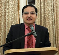 First Secretary Suneet Mehta anchoring the Hanukkah Reception, hosted by Ambassador Arun K. Singh, at the Embassy Residence on December 15.