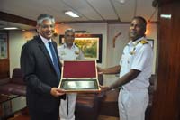 Ship's Crest being presented by Commanding Officer, Indian Naval Frigate Satpura.