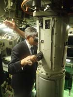 A look through the periscope of US Submarine USS Bremerton.