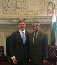 Ambassador Arun K. Singh meeting with Congressman Eric Swalwell (California) on July 27, 2015