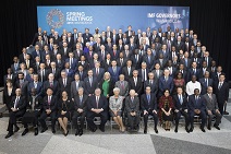Hon'ble Minister for Finance, Defence and Corporate Affairs, Mr. Arun Jaitley meeting with Finance Minister (last row, extreme right) at the 2017 Spring Meetings - IMF Governors' photograph
