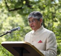 Ambassador Arun K. Singh reading out President's Independence Day Address to the Nation at celebration of India's 69th Independence Day at Embassy Residence on August 15, 2015.