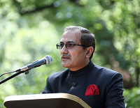 Minister N.K. Mishra welcoming the guests on the occasion of celebration of India's 69th Independence Day at Embassy Residence on August 15, 2015.