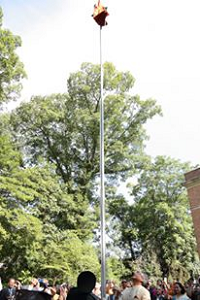 Ambassador Arun K. Singh unfurling the National Flag on the occasion of celebration of India's 69th Independence Day at Embassy Residence on August 15, 2015. Unfurling of the National Flag by the Ambassador was followed by singing of the National Anthem by 350 community members attending the Celebration.