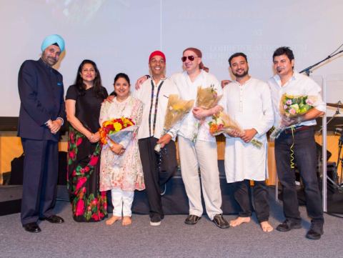 Presentation of Bouquet to the artists by Ambassador Navtej Sarna at the concert "An Evening of Sufi Music" by Zila Khan at Lohrfink Auditorium at Georgetown University on Sunday, September 16, 2018, organized as part of India@70 celebrations.