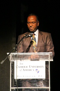 Mr. Sridharan Madhusudhanan, Minister(Press, Information & Culture), Embassy of India, Washington DC,  speaking at 'Joy of Loving: Odissi Dance Drama on Mother Teresa' at Hartke Theatre, Catholic University of America (CUA), on September 12, 2015, presented by Nritalaya School of Odissi Dance  in association with Embassy of India, Washington DC