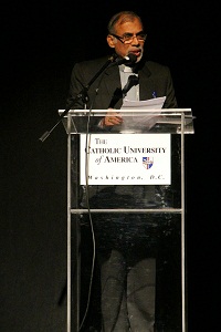 Mr. Filipe Neri Ferrao, Archbishop of Goa and Daman, speaking at 'Joy of Loving: Odissi Dance Drama on Mother Teresa' at Hartke Theatre, Catholic University of America (CUA), on September 12, 2015,  presented  by Nritalaya School of Odissi Dance  in association with Embassy of India, Washington DC