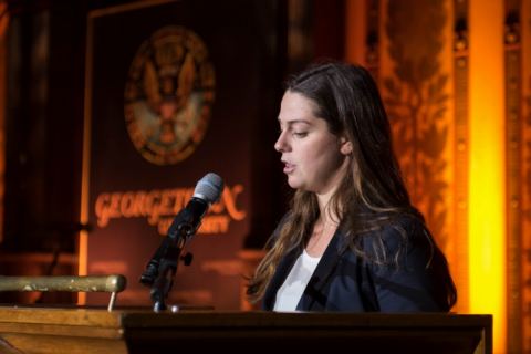 Introduction of Artists by Ms. Emily Paragamian, Co-Coordinator for India Initiative at Georgetown University on India @ 70 Celebrations at Gaston Hall, Georgetown University, Washington DC on November 20, 2017