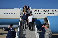 Defence Minister Manohar Parrikar and U.S. Defense Secretary Ash Carter arriving at Norfolk on December 10, 2015.