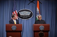 Defence Minister Manohar Parrikar and U.S. Defense Secretary Ash Carter at a joint Press Conference at Pentagon on December 10, 2015.