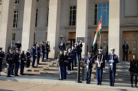 U.S. Defense Secretary Ash Carter welcomed Defence Minister Manohar Parrikar in an enhanced honor cordon at Pentagon on December 10, 2015.