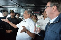 US Navy officials briefing Defence Minister Manohar Parrikar at USS Dwight D. Eisenhower on December 10, 2015.