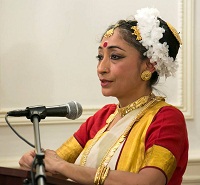 Ms Priyadarshini Shome introducing her Dance Recital 'Indian Women and the Performing Arts' - A Narrative Through Mohini Attam", presented by Embassy of India, Washington DC on February 26, 2016.
