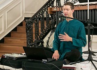 Payton MacDonald singing a Dhrupad note during New World Raga: Communicating Across Musical Cultures' cultural event presented by the Embassy of India, Washington DC on April 22.