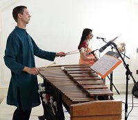 Reena Esmail (vocals) and Payton MacDonald (on Marimba) during the "New World Raga: Communicating Across Musical Cultures' cultural event presented by Embassy of India, Washington DC on April 22.