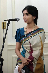 Aparna Rao, Director, 'HAMSAA: The Art Movement' , emceeing the cultural event "'New World Raga' - Communicating Across Musical Cultures presented by Embassy of India, Washington DC on April 22.