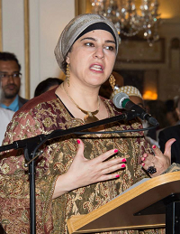 Ms Manal Omar, vice president for the Middle East and Africa Center at the United States Institute of Peace, speaking on the 'Significance of Eid-ul-Fitr' at Celebration of Eid-ul-Fitr function at Embassy Residence on August 8, 2015