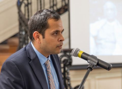 Shri Pratik Mathur, First Secretary (PIC), welcoming the guests at the "Celebration of 142nd Birth Anniversary of Sardar Vallabhbhai Patel" at the Embassy of India, Washington, DC on Tuesday, October 31, 2017.