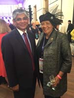 Ambassador Arun K. Singh meeting with Congresswoman Alma S. Adams (D-NC), Ranking Member of House Small Business Subcommittee on Investigation, Oversight and Regulations at Democratic National Convention, Philadelphia (July 25, 2016)