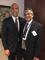 Ambassador Arun K. Singh meeting with Senator Cory Booker (D-NJ), Ranking Member of Senate Commerce, Science and Transportation Subcommittee on Oceans, Atmosphere, Fisheries and Coast Guards and Subcommittee on Surface Transportation and Merchant Marine Infrastructure, Safety and Security at Democratic National Convention, Philadelphia (July 26, 2016).