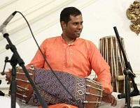 'Mridangam' Artist Vijay Ganesh performing during "Rhythm of Freedom - Thematic 'jugalbandhi' Concert - Rebellion, Victory and Harmony", at Embassy of India, Washington DC on August 31.