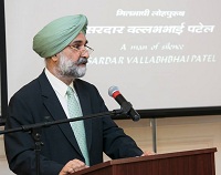Charge d'Affaires Amb. Taranjit Singh Sandhu addressing the gathering at the cultural event presented by the Embassy of India, Washington, DC, in connection with the Celebration of the 141st Birth Anniversary of Sardar Vallabhbhai Patel, at the Embassy on November 3.