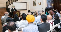 Charge d'Affaires Amb. Taranjit Singh Sandhu addressing the gathering at the cultural event presented by the Embassy of India, Washington, DC, in connection with the Celebration of the 141st Birth Anniversary of Sardar Vallabhbhai Patel, at the Embassy on November 3.