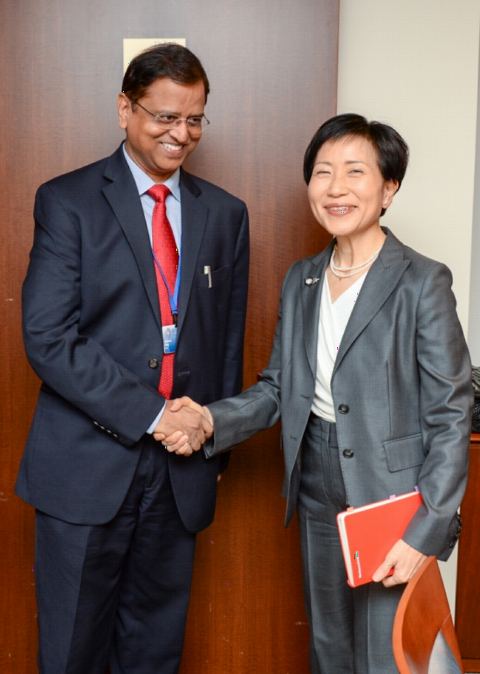 Mr. Subhash Chandra Garg, Secretary (EA), meeting with Ms. Naoko Ishi, CEO, GEF,  20 April, 2018 during 2018 Spring Meetings of the International Monetary Fund in Washington D.C.