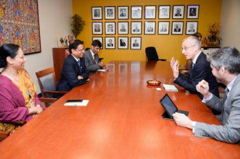 Mr. Subhash Chandra Garg, Secretary (EA), meeting with Mr. Nick Dyer, DG for Economic Development, on 21 April, 2018 during 2018 Spring Meetings of the World Bank and International Monetary Fund in Washington D.C.