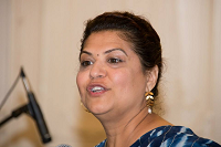 Sonia Dhingra, emceeing the event 'Monsoon Melodies: A Themed Musical Presentation Celebrating Indian Monsoon' at Embassy on August 3, 2015