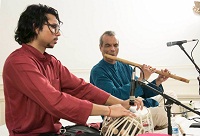Flutist Deepak Ram, accompanied by Anirudh Changkakoti on Tabla, during the cultural event 'Colors of Breath: A Meditative Thematic Music Recital' presented by Embassy of India, Washington DC on April 29.