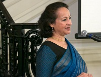 Dr. Maina Singh, Scholar-in-Residence, School of International Service, American University, addressing the gathering at the cultural event 'Daughters of Mother India - Film by Vibha Bakshi', presented by Embassy of India, Washington DC on November 12, 2015.