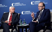 Finance Minister Mr. Arun Jaitley in conversation with Mr. Ashley J.Tellis Senior Associate for South Asia at Carnegie Endowment for International Peace in Washington DC on April 13, 2016.
