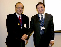 Finance Minister, Mr. Arun Jaitley meeting Mr. Jiwei Lou, Finance Minister of People's Republic of China in Washington D.C. on April 14.